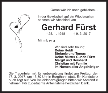Traueranzeige von Gerhard Fürst von Der Bote