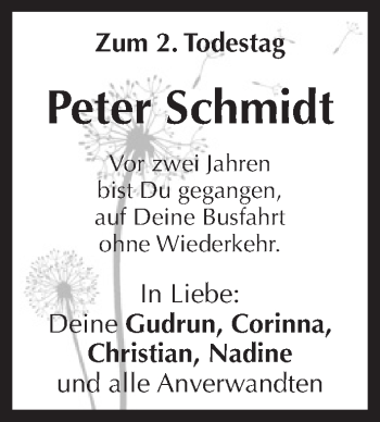 Traueranzeige von Peter Schmidt von Pegnitz-Zeitung