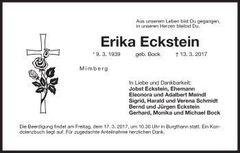 Traueranzeige von Erika Eckstein von Der Bote