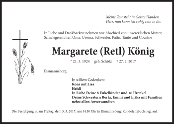 Traueranzeige von Margarete König von N-Land