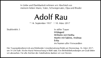 Traueranzeige von Adolf Rau von Pegnitz-Zeitung