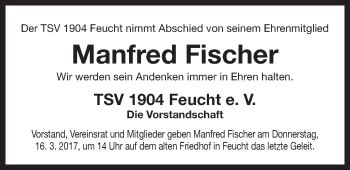 Traueranzeige von Manfred Fischer von Der Bote
