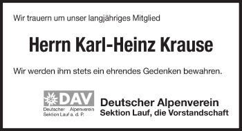 Traueranzeige von Karl-Heinz Krause von Pegnitz-Zeitung