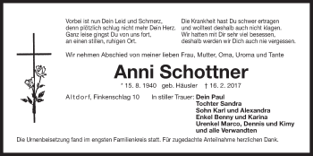 Traueranzeige von Anni Schottner von Der Bote