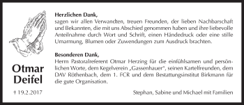 Traueranzeige von Otmar Deifel von Pegnitz-Zeitung