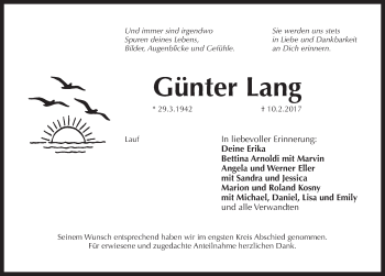 Traueranzeige von Günter Lang von Pegnitz-Zeitung