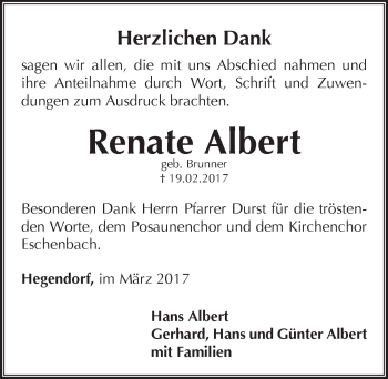 Traueranzeige von Renate Albert von N-Land