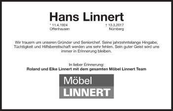 Traueranzeige von Hans Linnert von Der Bote