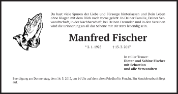 Traueranzeige von Manfred Fischer von Der Bote