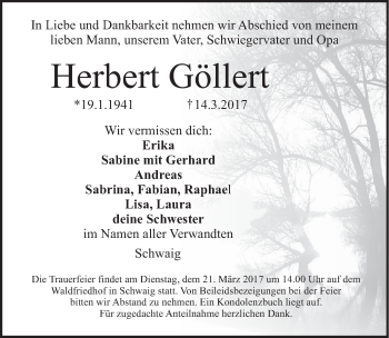 Traueranzeige von Herbert Göllert von N-Land
