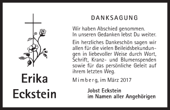 Traueranzeige von Erika Eckstein von Der Bote