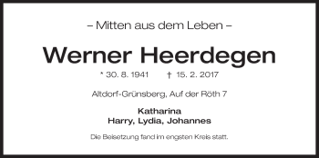 Traueranzeige von Werner Heerdegen von N-Land