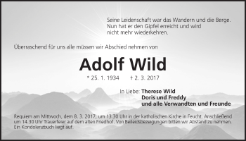 Traueranzeige von Adolf Wild von Der Bote