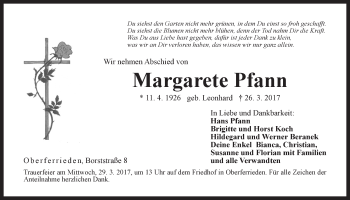 Traueranzeige von Margarete Pfann von Der Bote