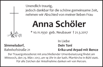 Traueranzeige von Anna  Schöler von Pegnitz-Zeitung
