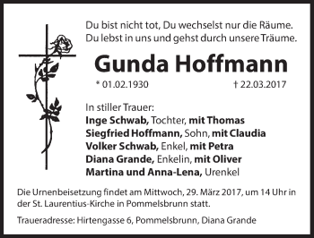 Traueranzeige von Gunda Hoffmann von Hersbrucker Zeitung