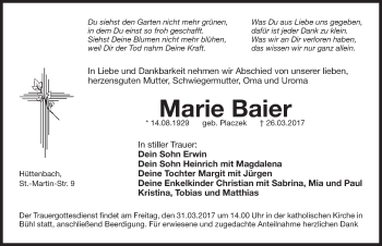 Traueranzeige von Marie Baier von Pegnitz-Zeitung