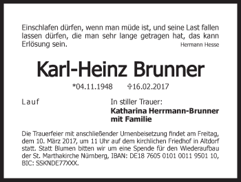 Traueranzeige von Karl-Heinz Brunner von Der Bote