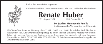 Traueranzeige von Renate Huber von Pegnitz-Zeitung