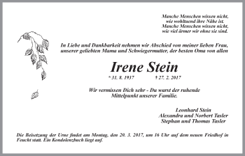 Traueranzeige von Irene Stein von N-Land