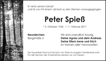 Traueranzeige von Peter Spieß von Pegnitz-Zeitung