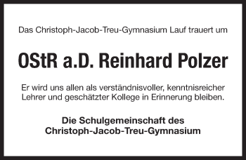 Traueranzeige von Reinhard Polzer von Pegnitz-Zeitung