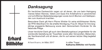 Traueranzeige von Erhard Billhöfer von Der Bote