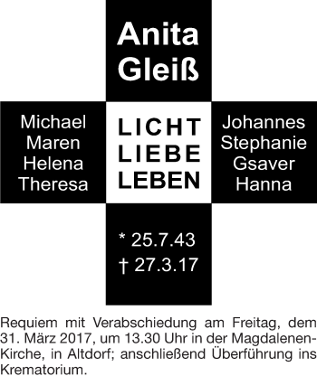 Traueranzeige von Anita Gleiß von Der Bote