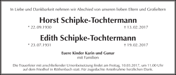 Traueranzeige von Horst und Edith Schipke-Tochtermann von Pegnitz-Zeitung