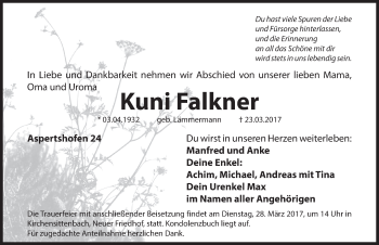 Traueranzeige von Kuni Falkner von Hersbrucker Zeitung