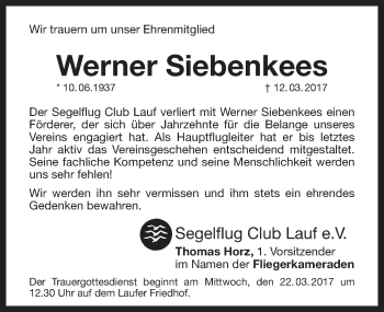 Traueranzeige von Werner Siebenkees von N-Land