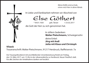 Traueranzeige von Else Göthert von Hersbrucker Zeitung