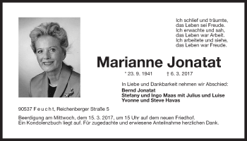 Traueranzeige von Marianne Jonatat von Der Bote