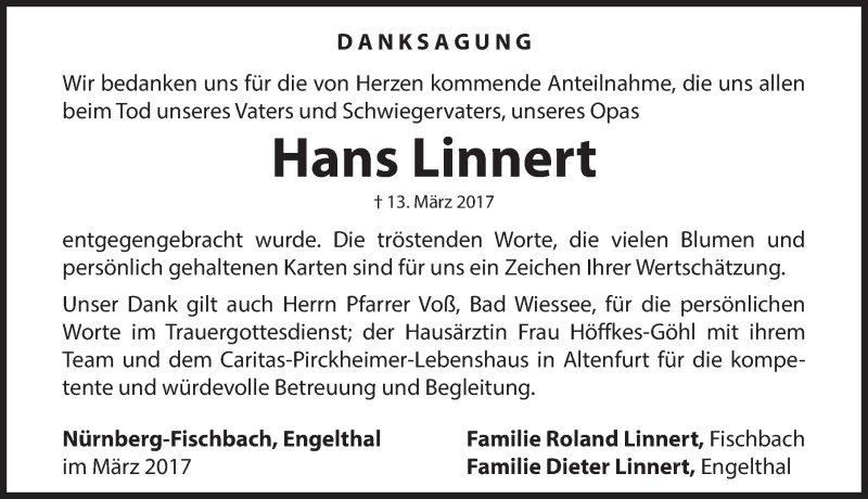  Traueranzeige für Hans Linnert vom 25.03.2017 aus Pegnitz-Zeitung