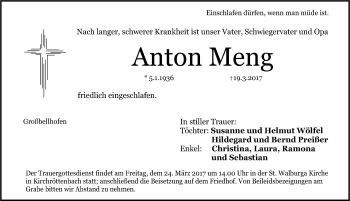 Traueranzeige von Anton Meng von Pegnitz-Zeitung