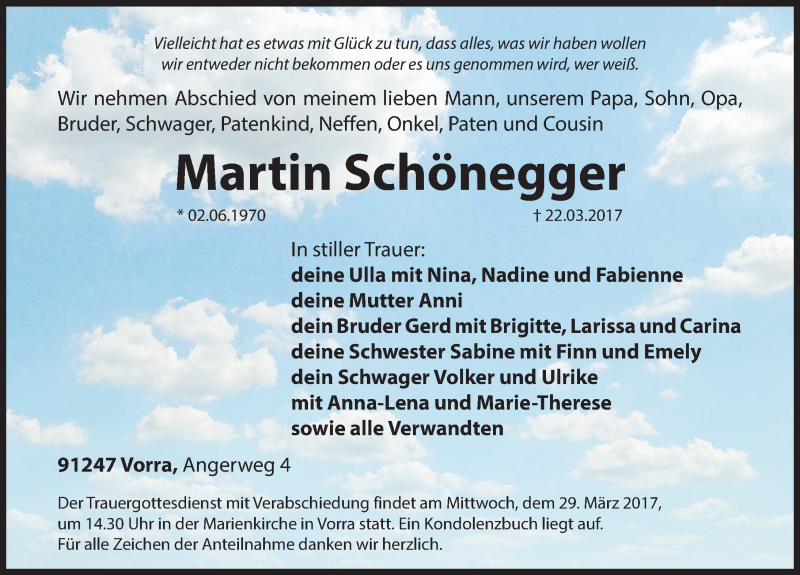  Traueranzeige für Martin Schönegger vom 25.03.2017 aus Hersbrucker Zeitung