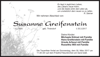 Traueranzeige von Susanne Greifenstein von Pegnitz-Zeitung