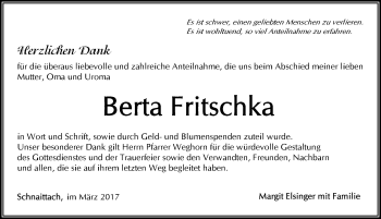 Traueranzeige von Berta Fritschka von Pegnitz-Zeitung