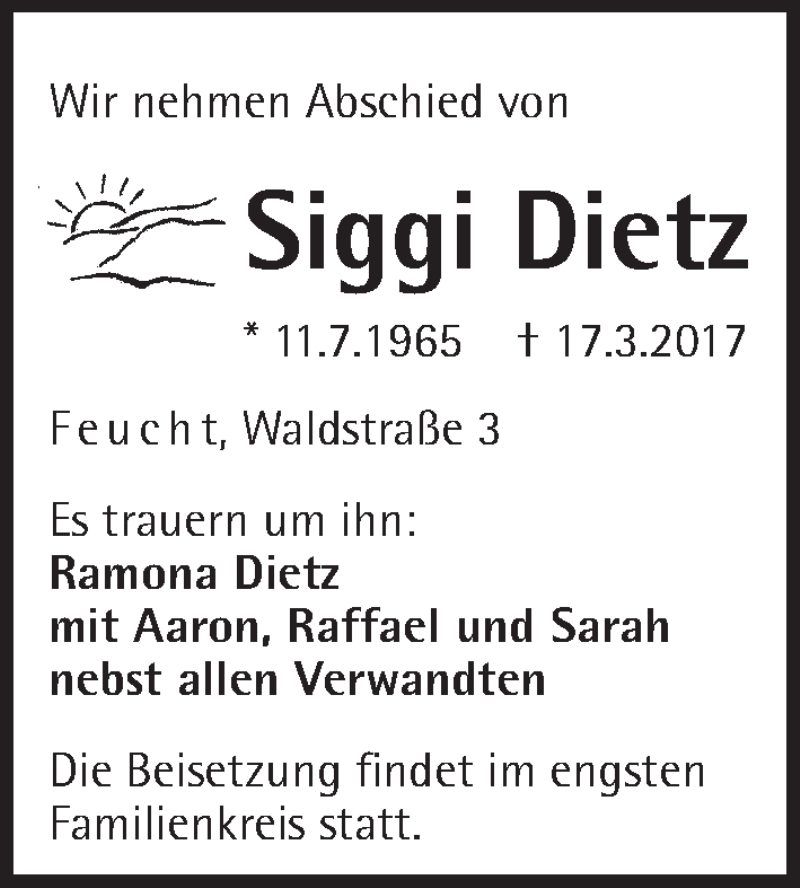  Traueranzeige für Siggi Dietz vom 18.03.2017 aus N-Land