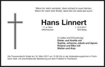Traueranzeige von Hans Linnert von Der Bote