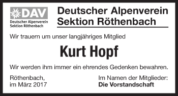 Traueranzeige von Kurt Hopf von Pegnitz-Zeitung
