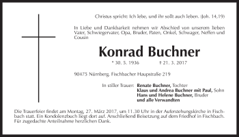 Traueranzeige von Konrad Buchner von Der Bote