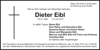 Traueranzeige von Dieter Eibl von Pegnitz-Zeitung
