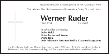 Traueranzeige von Werner Ruder von Pegnitz-Zeitung