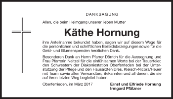Traueranzeige von Käthe Hornung von Der Bote