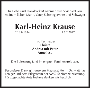 Traueranzeige von Karl-Heinz Krause von Pegnitz-Zeitung