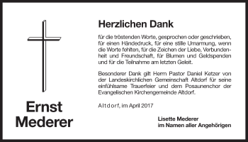 Traueranzeige von Ernst Mederer von Der Bote