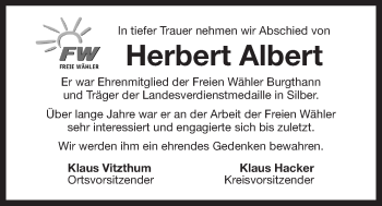 Traueranzeige von Herbert Albert von Der Bote
