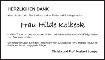 Traueranzeige von Hilde Kolbeck von Pegnitz-Zeitung