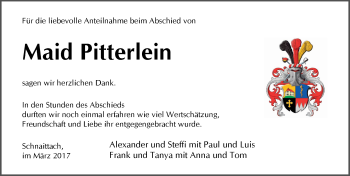 Traueranzeige von Maid Pitterlein von Pegnitz-Zeitung